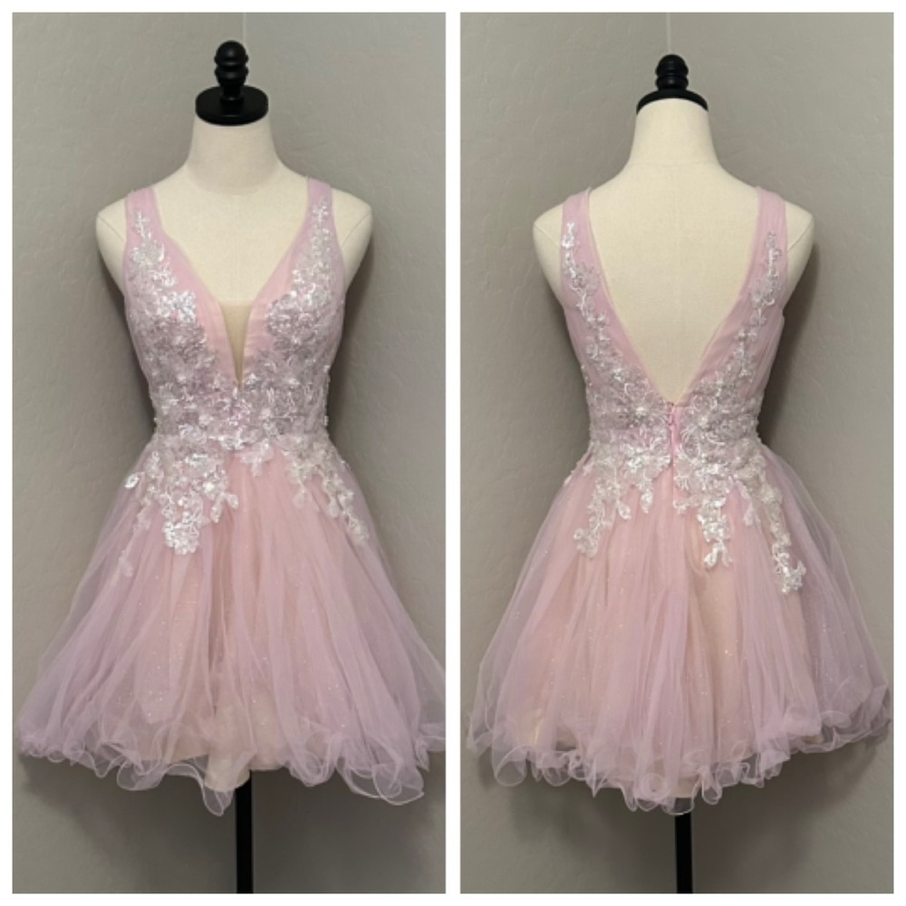 🔴CLEARANCE NEW JOVANI SZ 12 LIGHT PINK BEAD SHIMMER TULLE FIT FLARE FORMAL DRESS